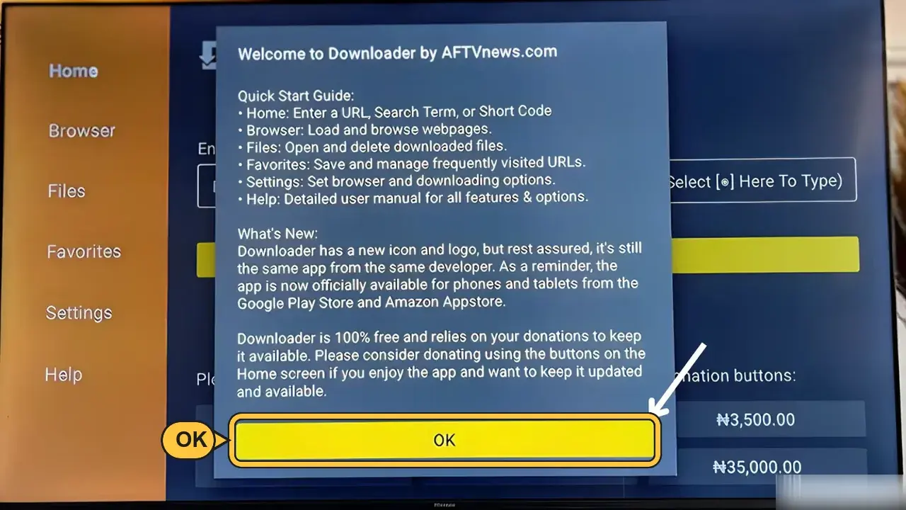 Message d'accueil Downloader