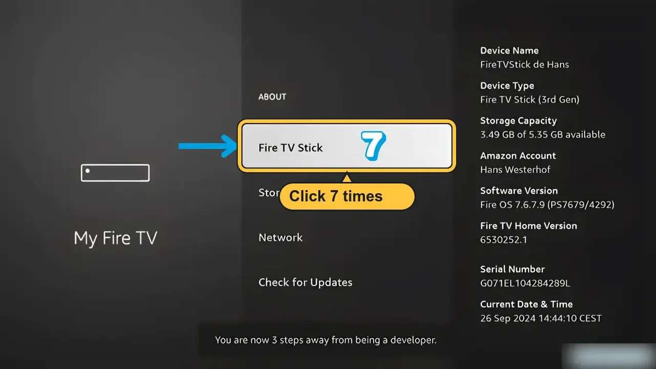 Cliquer 7 fois sur Fire TV Stick