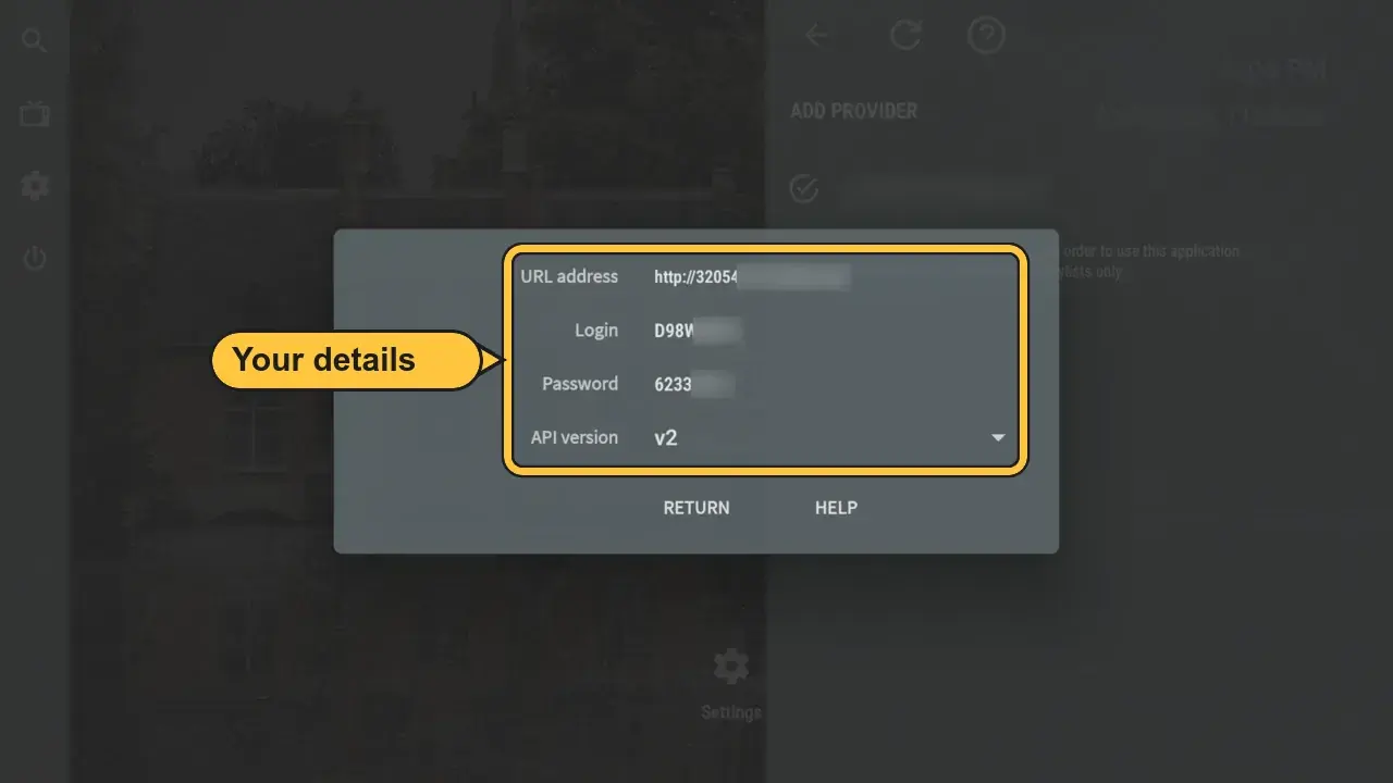 Connexion OTT Navigator remplie