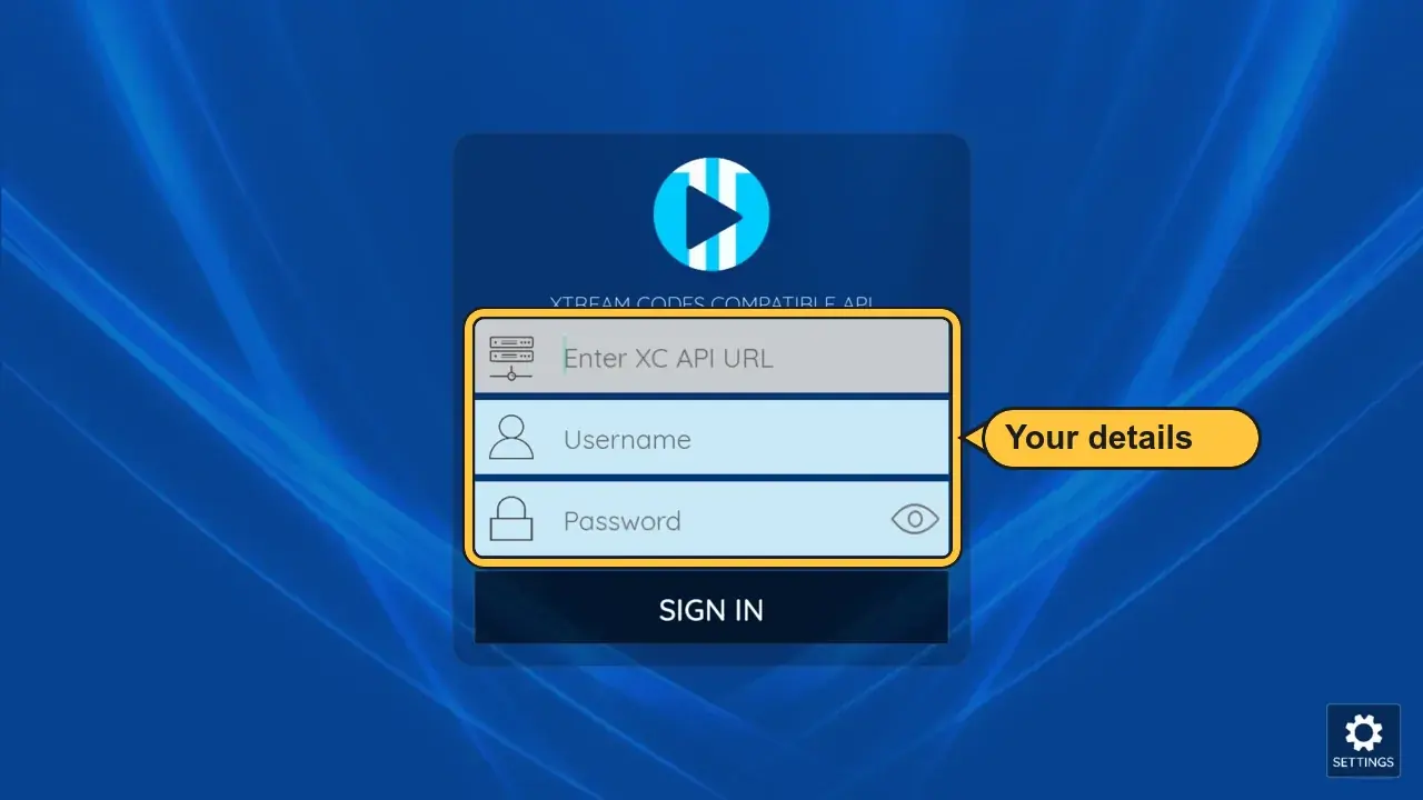 Écran de connexion XCIPTV